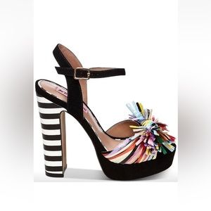 Betsey Johnson Mandy Black Multi Platform Pumps Block Heels Shoes SZ 9.5